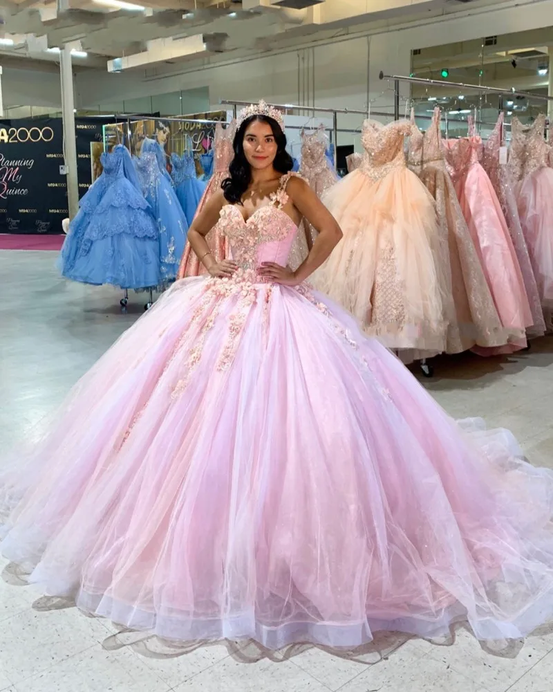 Очаровательные розовые пышные платья с объемными цветами vestido de 15 años 2020 милое