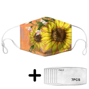 

Tapa Bocas Sunflowers Print Women Moth Mask With 7pcs Filter Insert Outdoor Used Reusable Mask Soft And Breathable Masque