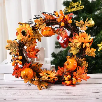 

Fall Christmas Thanksgiving Autumn Color Garland Window Restaurant Home Maple Leaf Decoration Ornaments Holiday Pendant Wreath