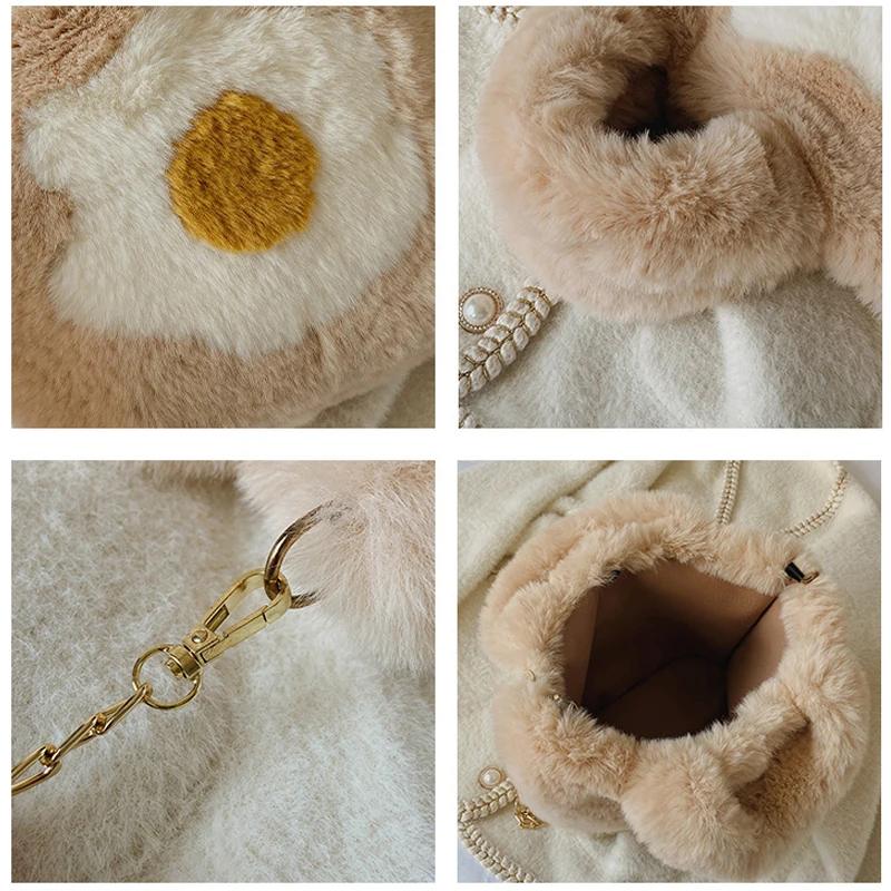 Cute Plush Fried Eggs Single Shoulder Bag Faux Fur Crossbody Bag