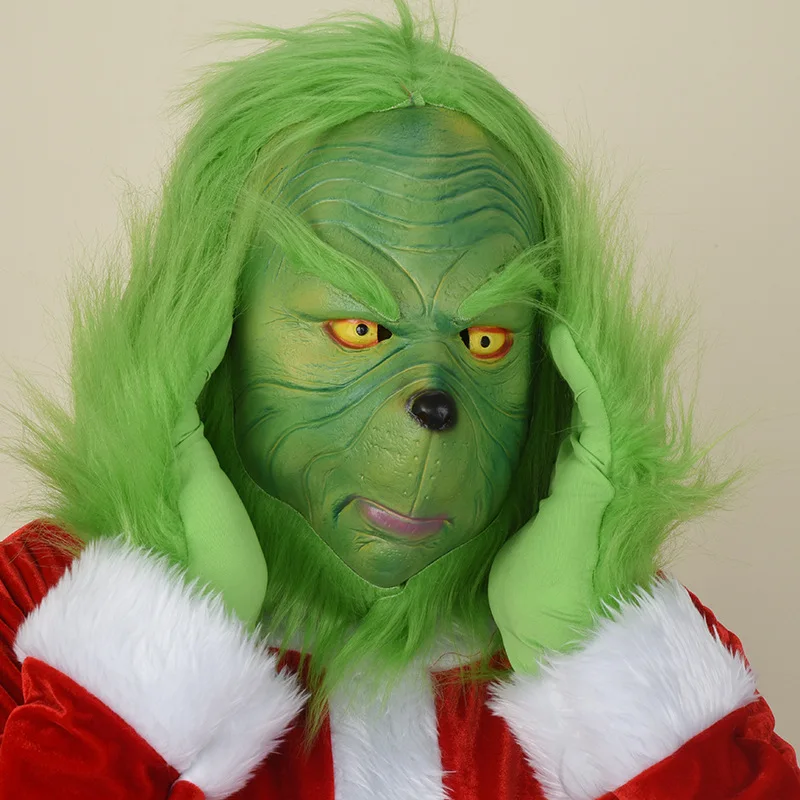 Christmas Monster Mask Green-haired Grinch Latex Party Funny Carnival Masks For Costume Prop |