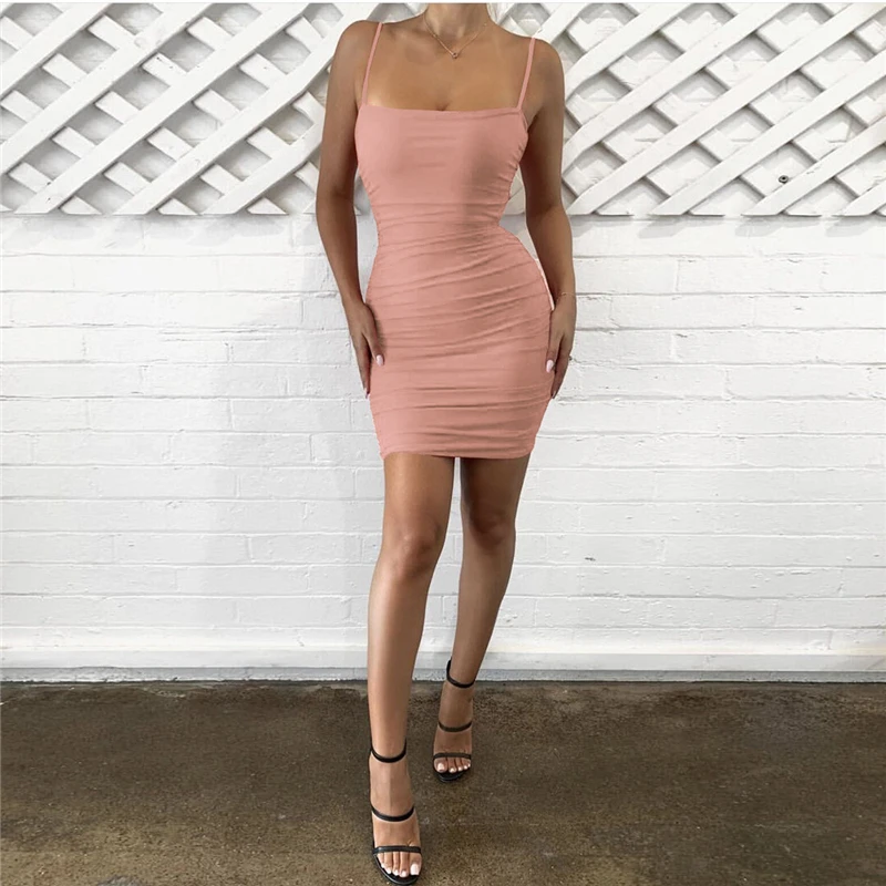 Solid Mini Sexy Dress Sheath Summer Sexy Women Dress Off Shoulder Backless Club Party Sexy Wrap Dress Spaghetti Strap Dresses