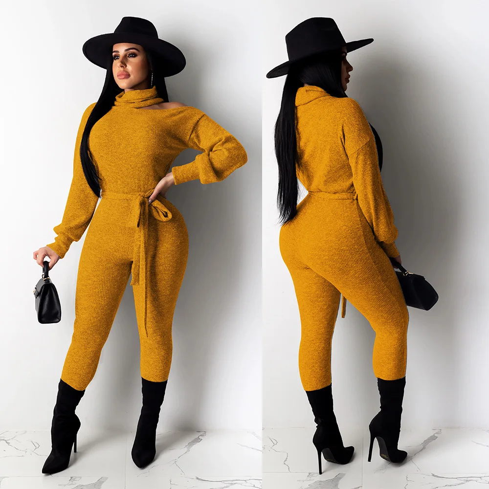ChocoMist Jumpsuits Casual Solid Lace-up Autumen Jumpsuit K8876