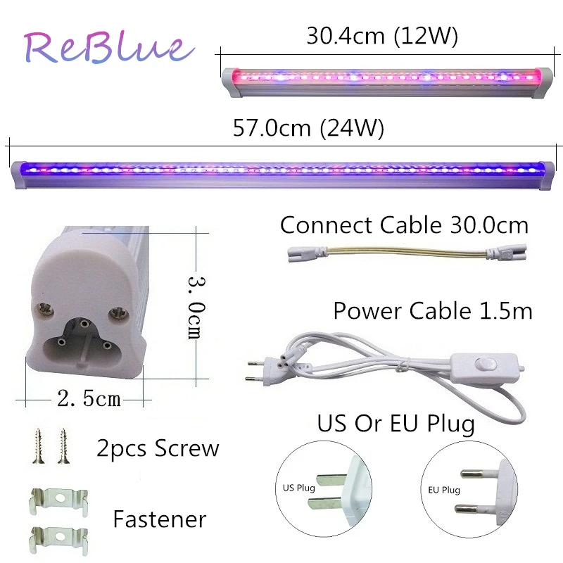 ReBlue Phyto лампы светодиодный светильник для растений полный спектр светодиодный светильник для растений 12 Вт 24 Вт Светодиодный светильник для растений аквариумный светильник