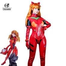 ROLECOS-Disfraz de Anime de EVA para mujer, traje de Cosplay de Asuka, Langley Soryu, Sexy, mono rojo, tocado para Halloween