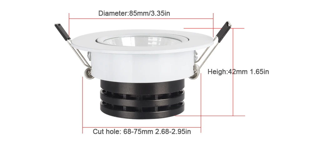 12V 3W COB Spot LED Downlight for Cabinet Ceiling Lighting 270-330lm Aluminum Cut Out Hole 68-75mm 6