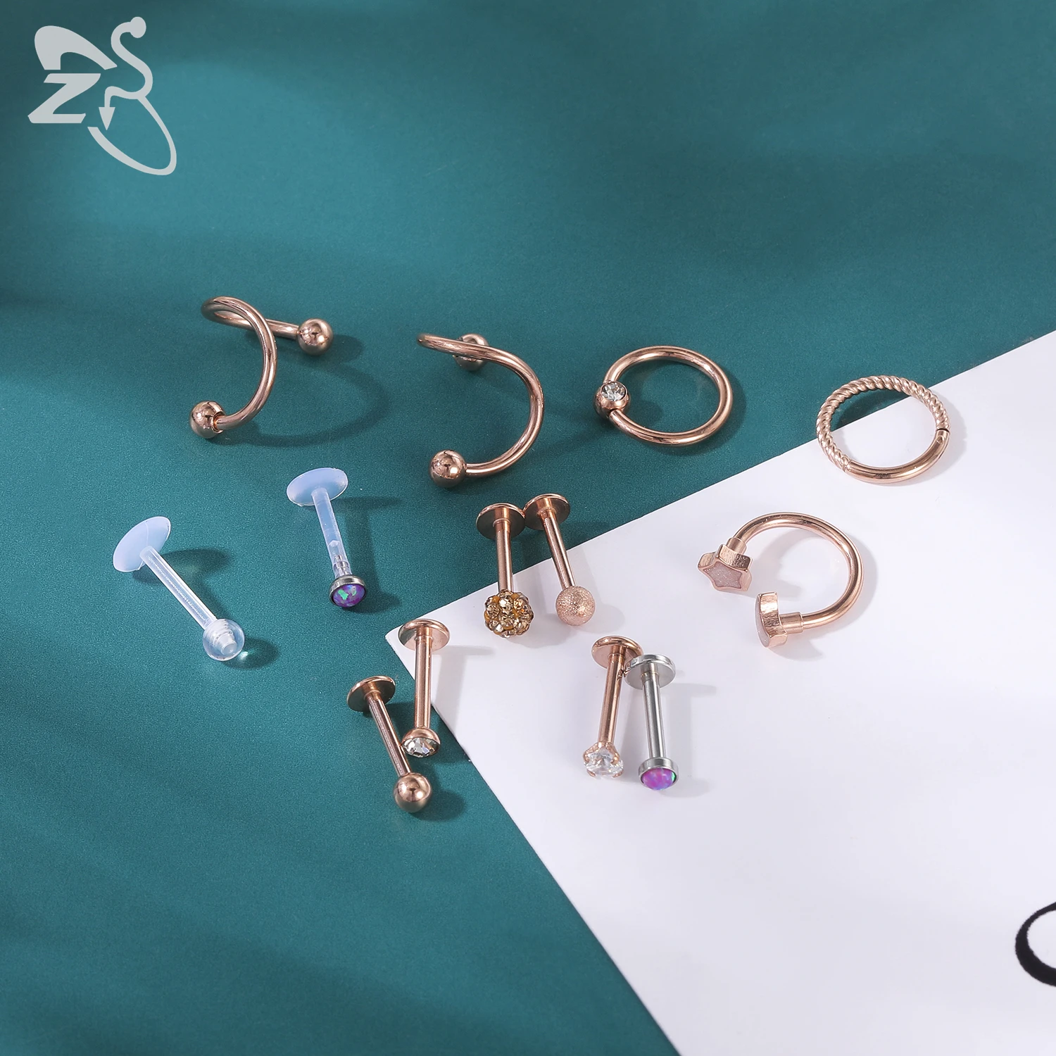 1 Set 16G Surgical Steel Lip Piercings Crystal Ear Cartilage Tragus Conch Daith Piercing Hoop Nose Ring Jewelry for Women Men