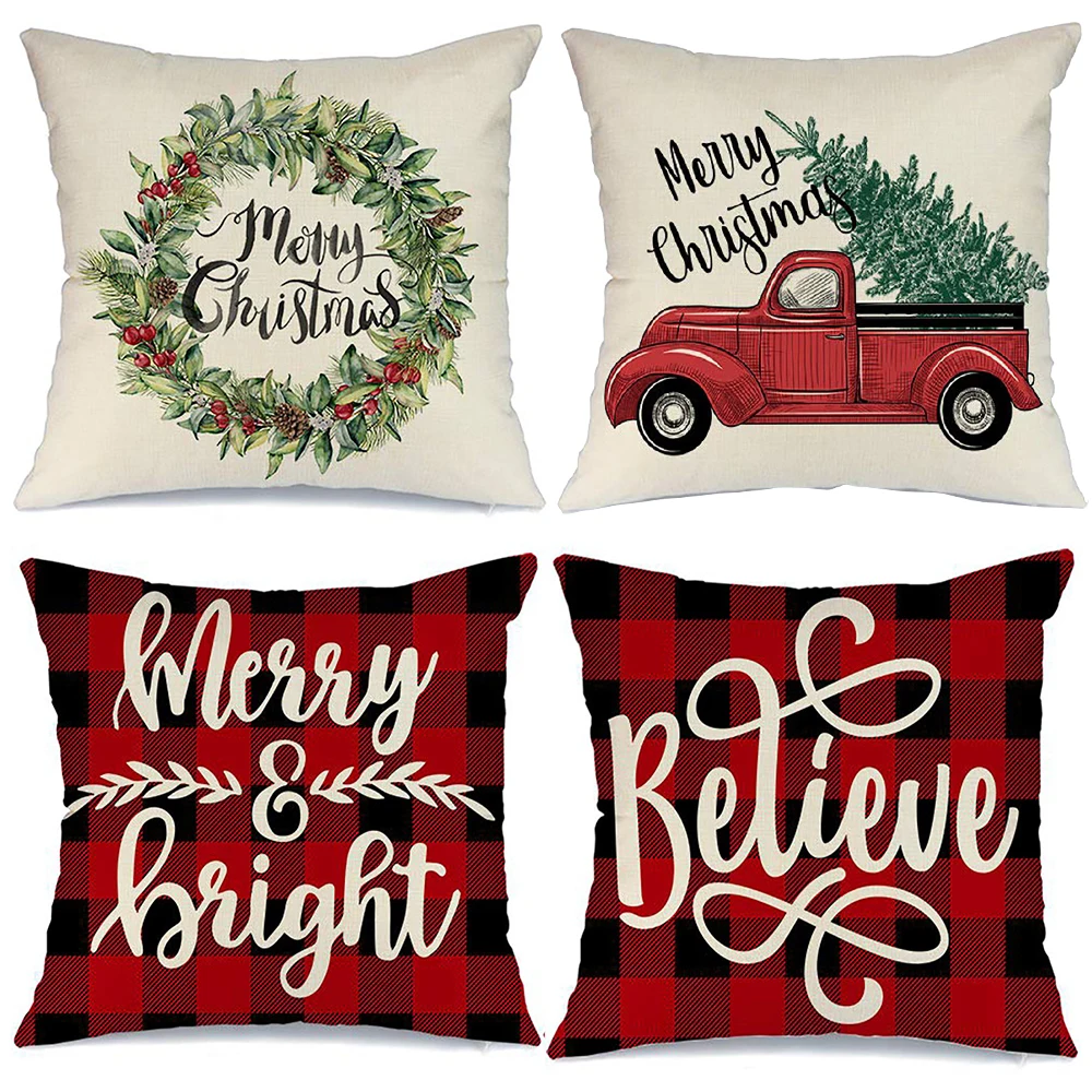 

4 pcs Christmas Cushion Cover Pillowcase Sofa Cushion Pillow Cases Seat Car Home Decor pillow cover Christmas Decoration