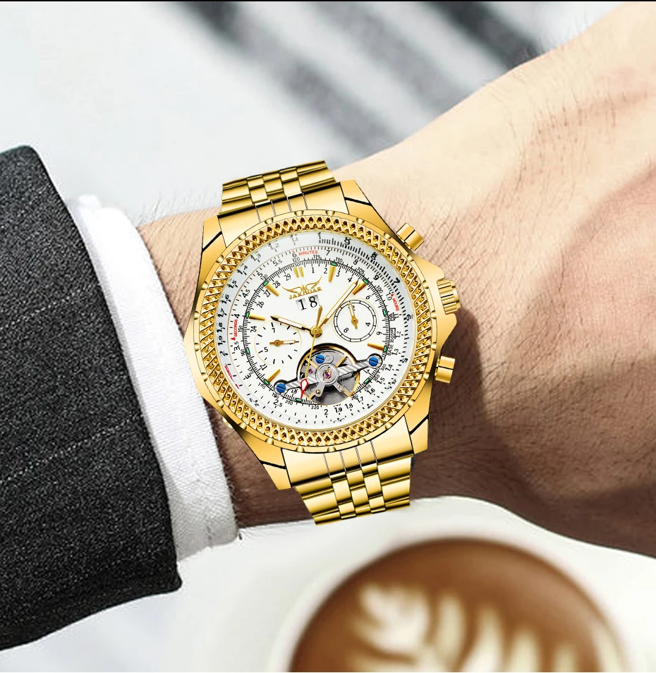 JARAGAR Tourbillon дизайнерские автоматические механические мужские часы с большим циферблатом и календарем военные мужские часы из нержавеющей стали мужские часы