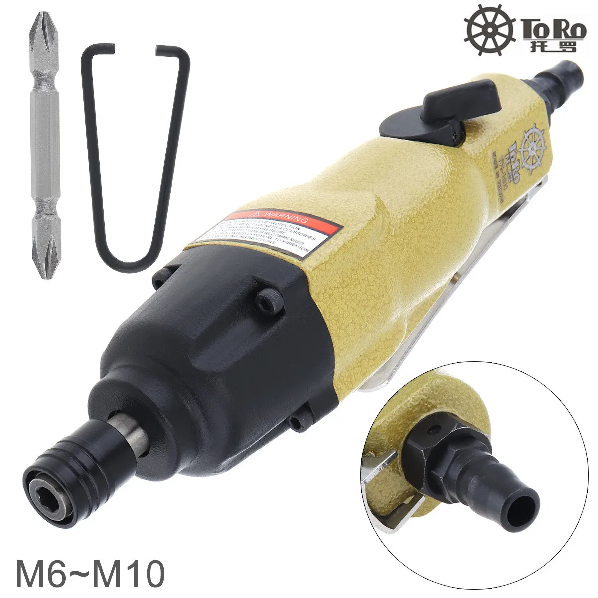 

10mm 10000rpm Impact Straight Shank Pneumatic Tools Air Screwdriver with Double-headed Screwdriver Bit and Small Hook