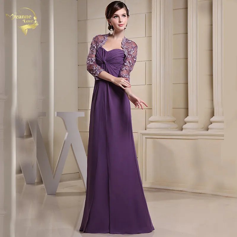 

Robe De Soiree 3/4 Long Sleeves Plus Size Women's Wedding Party Dresses With Lace Jacket Long Formal Dresses Vestido De Festa
