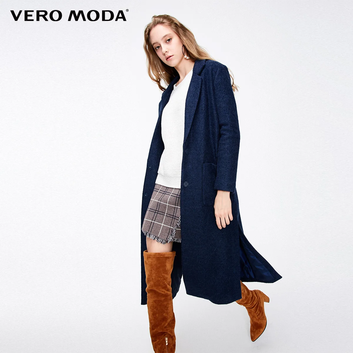 Vero Moda женское новое шерстяное пальто с боковыми карманами | 318327559 - Цвет: Navy mel.