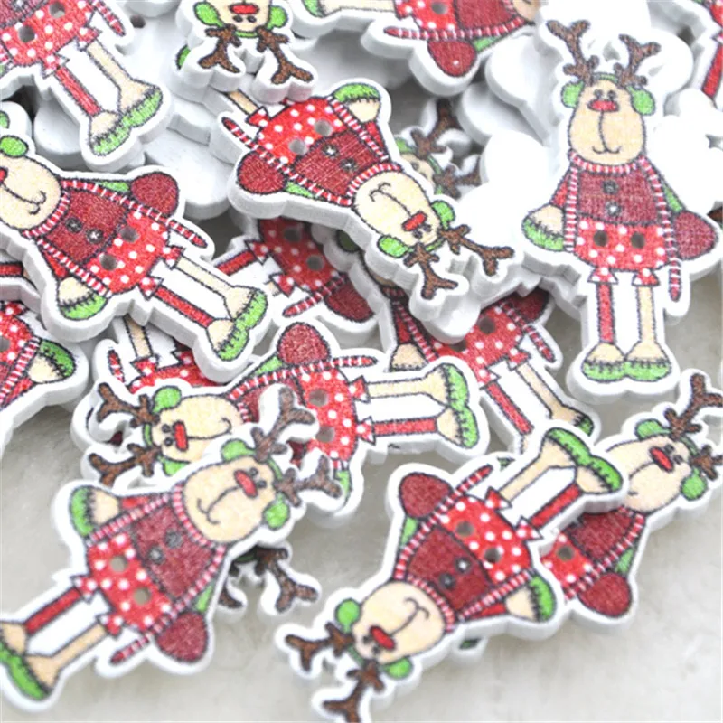 

New 25pcs Christmas deer 35*19mm Wood Buttons Sewing Mix Lots WB323