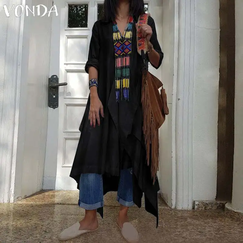 Caridgan, женская блузка VONDA, женские сексуальные асимметричные вечерние топы с длинным рукавом, Повседневная Туника, осень, женская блузка размера плюс