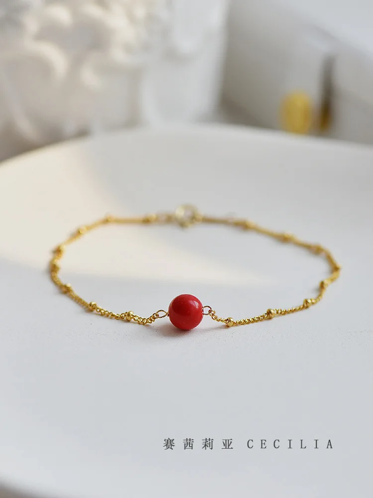 

Cecilia Was White Hand! Gold Genuine Cinnabar 14 K Taiwan Slender Bracelets Simple Cool Year of Fate Gift