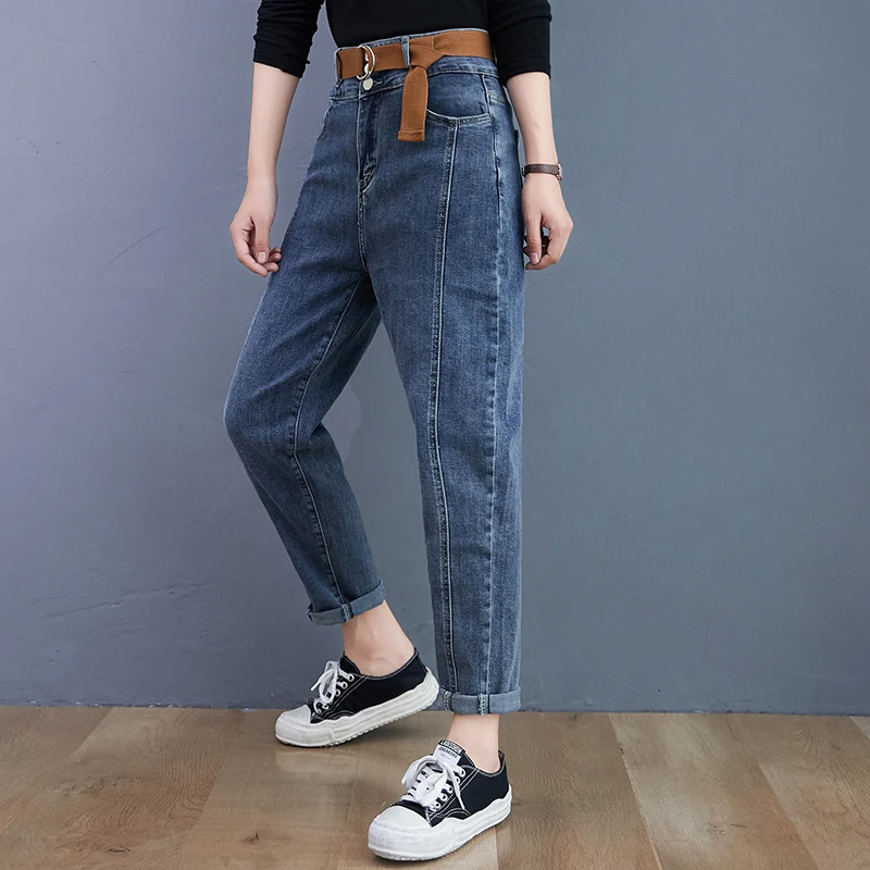 

Autumn And Winter Womens Jeans Casual Streetwear High Waist Denim Jeans With Belt Slim Woman Trousers Elastic Blue Black Pants
