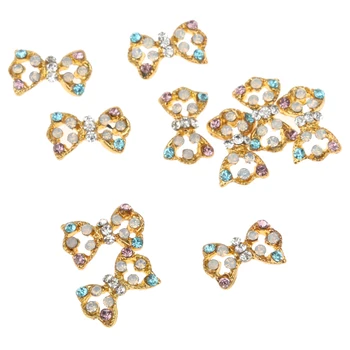 

10pcs 3D Nail Art Bow Alloy Rhinestones Pearl Stricker Charms Jewelry Gold