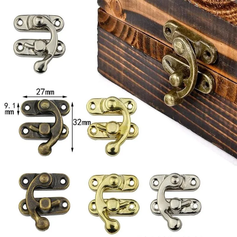 One Set Vintage Metal Hardware Wooden Box Decorative Latch Clasps Lock Padlock Hasp With Screws furniture hardware toggle latches decorative latches