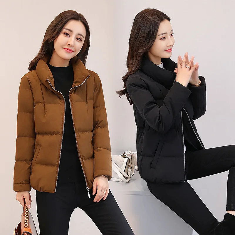 

Long Sleeve Short Slim Fit 2018 Winter Zipper Stand Collar Solid Color Cotton-padded Clothes/Cotton Coat Korean-style Versatile