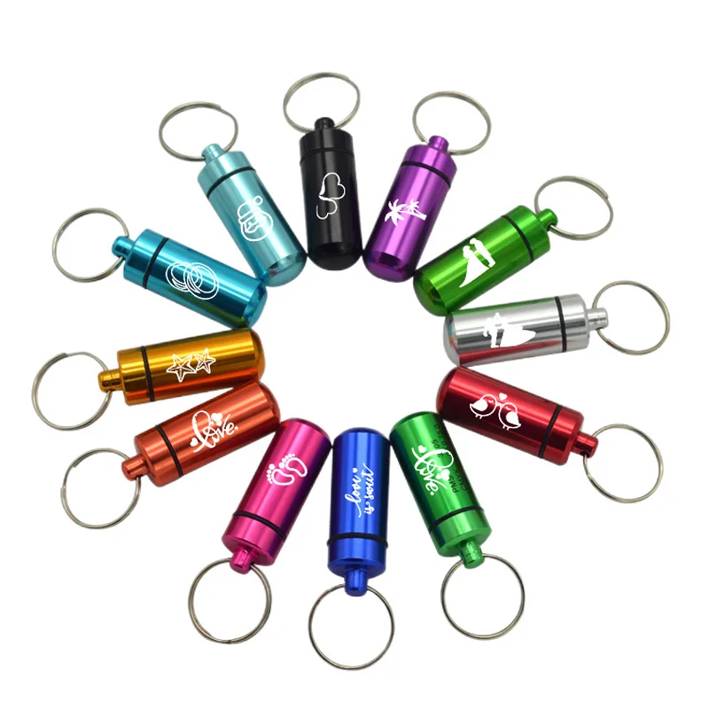 Keychain Logo Custom Waterproof Aluminum Pill Box Case Bottle Cache