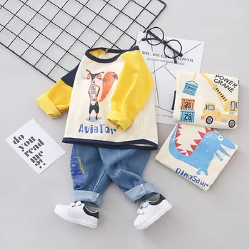 

Baby boy clothes cotton baby Set cartoon printing Tops jeans for boy casual wear sports suit baby boy Set 2pcs