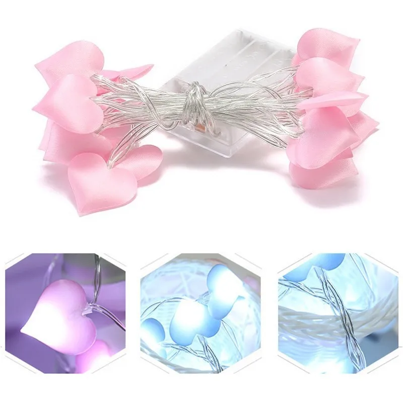 Sweat Heart LED String Light Romantic Silk Cloth Loving Pendant Light Holiday Valentine's Day Decorations Garland Lighting Gift