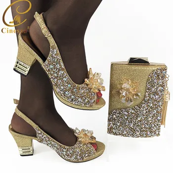 

Latest African Wedding Shoes and Bag Set Decorated with Rhinestone Nigerian Women Wedding Shoes and Bag Sets Women High Heels