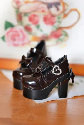 1/3SD BJD Flat Shoes Heart-shaped Shoes Tongue Round-toe Bow Deco Female Black 