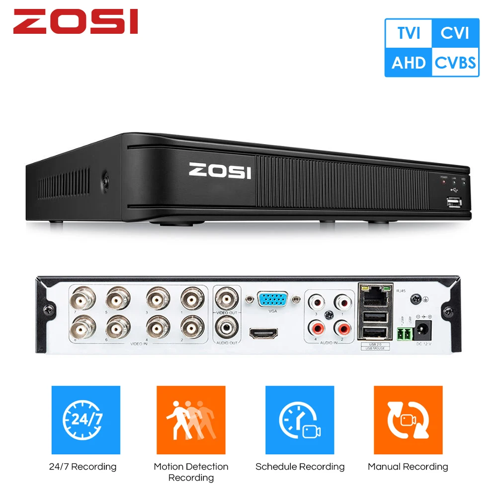 ZOSI CCTV DVR 8CH 4CH 2MP 1080P AHD CVBS CVI TVI Камера безопаностью цифрового видео Системы