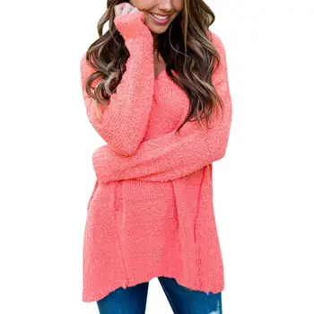 

Women V-Neck Long Sleeve Loose Sweater Autumn Winter Knitted Sweaters Women Fashion Warm Pullover Rk