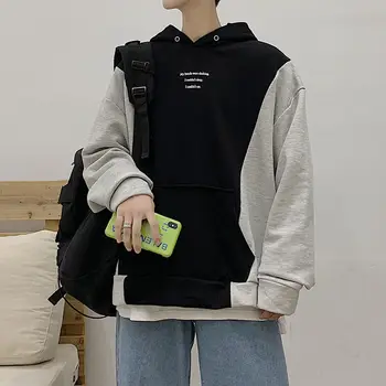 

2020 Summer New European And American Style Men's Original Trend Stitching Casual Loose Cotton Hooded Pullover S-2XL Harajuku