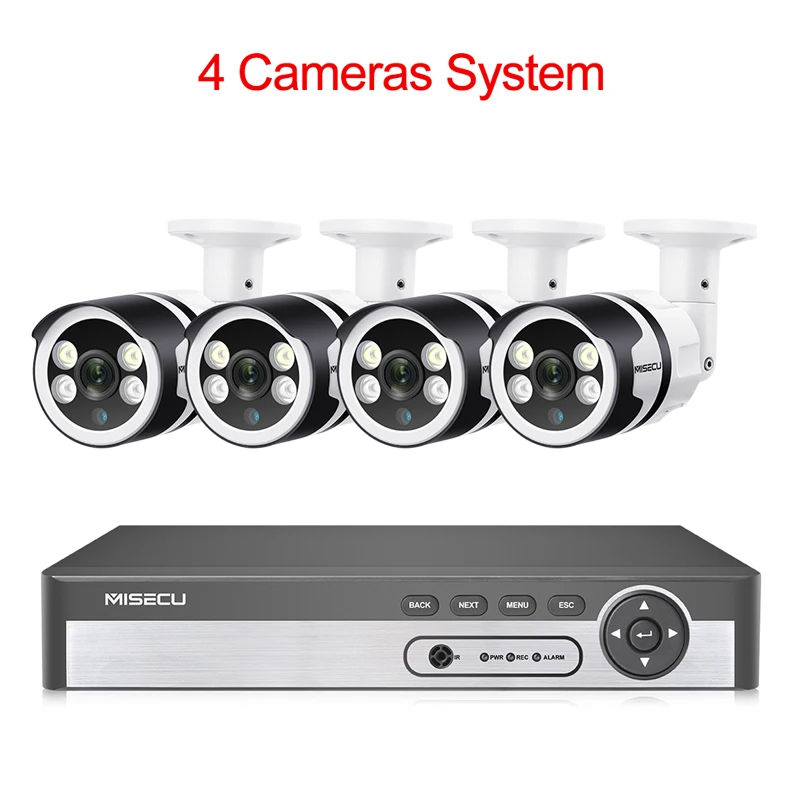 MISECU H.265 4CH 1080P камеры видеонаблюдения системы AI обнаружения человека камера безопасности двухстороннее аудио наружное водонепроницаемое видеонаблюдение - Цвет: 4CH NVR AND 4PCS CAM