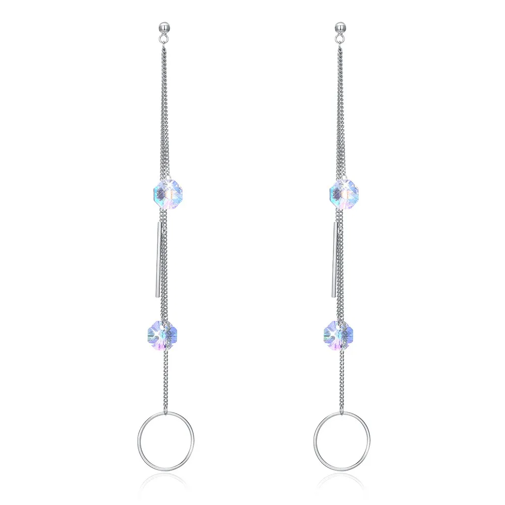 

Gentle Little Woman Extra Long Earrings Color Flower Crystal Earrings S925 Sterling Silver Earrings Romantic Sweet
