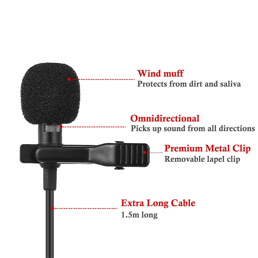  Portable Studio Microphone Double Head Hands Free Smartphones Lapel Universal Condenser For Lecture - 4000069932985