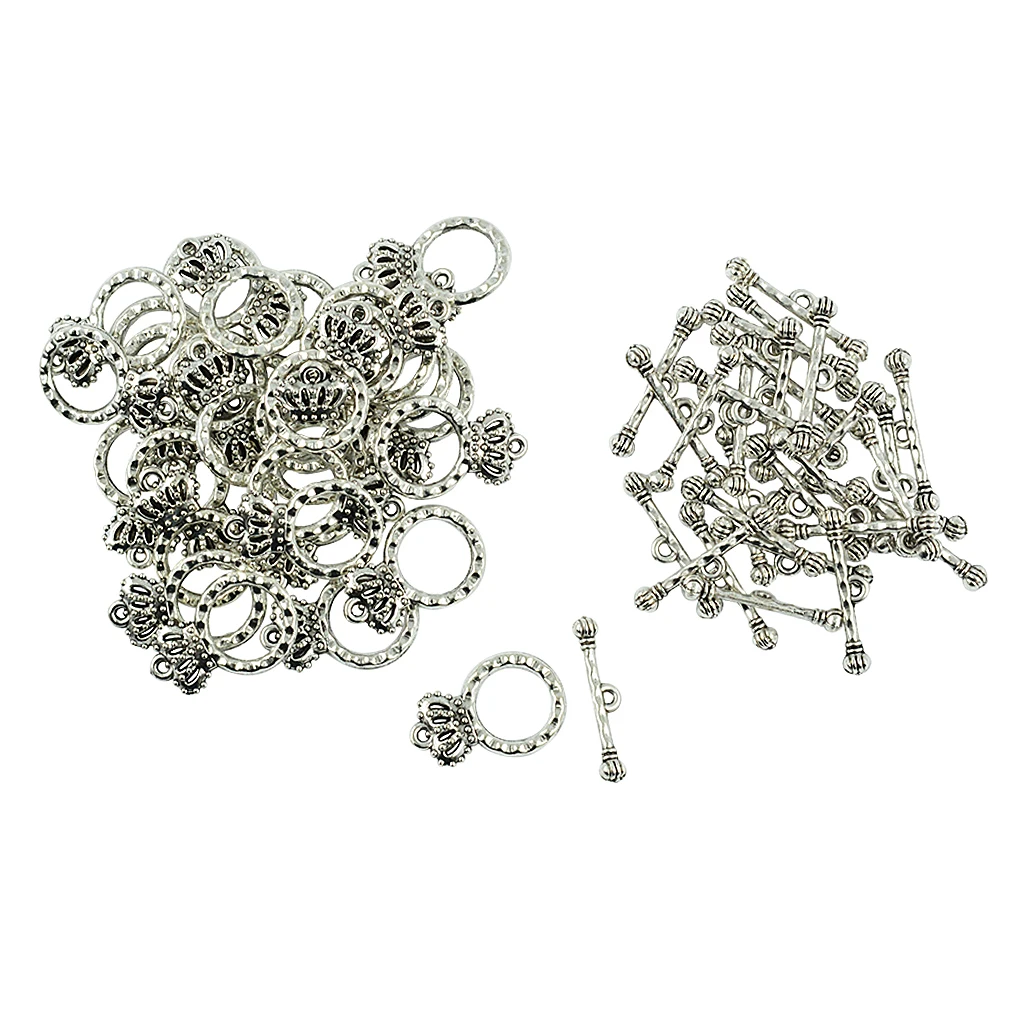 30 Sets Crown Clasp Connector Beads Crown Bar Shaped OT Toggle Clasps For Bracelets DIY Handmade Craft