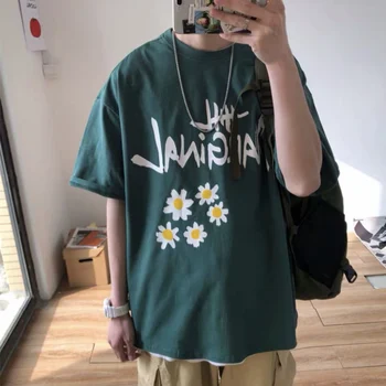 

Dark Icon Floral Printed T-shirt Men 2020 Crew Neck Oversized Tshirt Men Preppy Style Tee Shirts