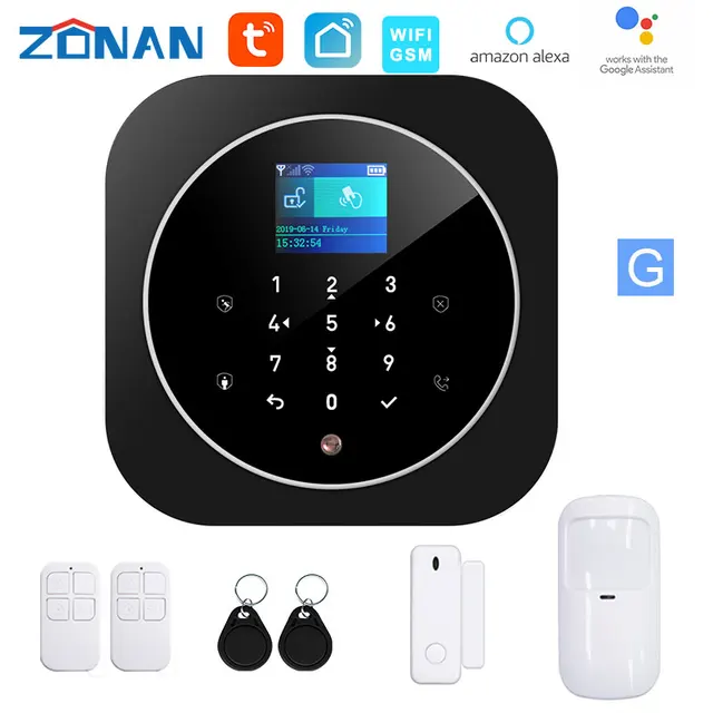 ZONAN G12 Tuya Wifi Gsm Alarm Security System Smoke Detector Alexa Compatible App Control Smart Home Wireless Safety Alarm Kits G