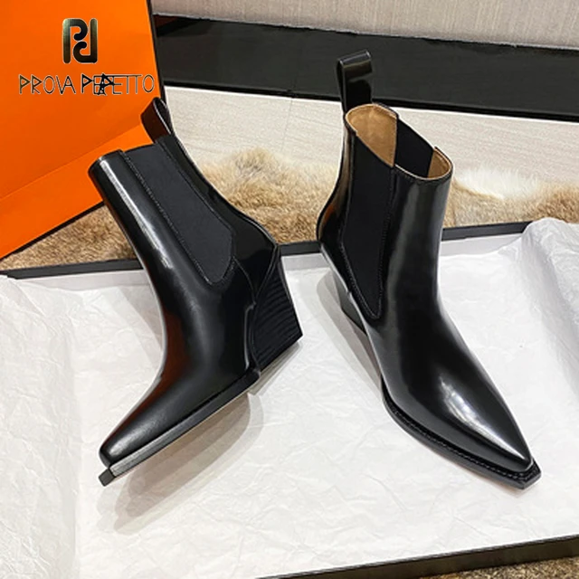 Marquee Breddegrad lighed New Pointed Wedge with Leather Stitching Short Boots Women's Thick-soled  Mid-heel Elastic Mouth Fashion All-match Chelsea Boots - AliExpress