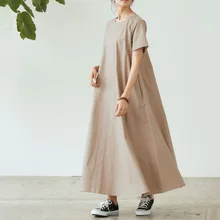 

2021 Summer New Solid Color Round Neck Japanese Style Fashion Women's Dress Loose Casual Simplicity Summer