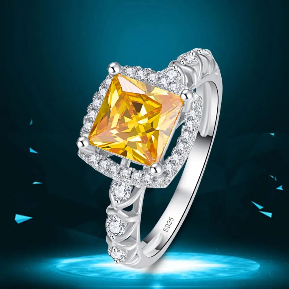 J.C Princess Cut Citrine &amp White Topaz 925 Sterling Silver Ring Size 6 7 8 9 Women Cocktail Party Jewelry Gift | Украшения и