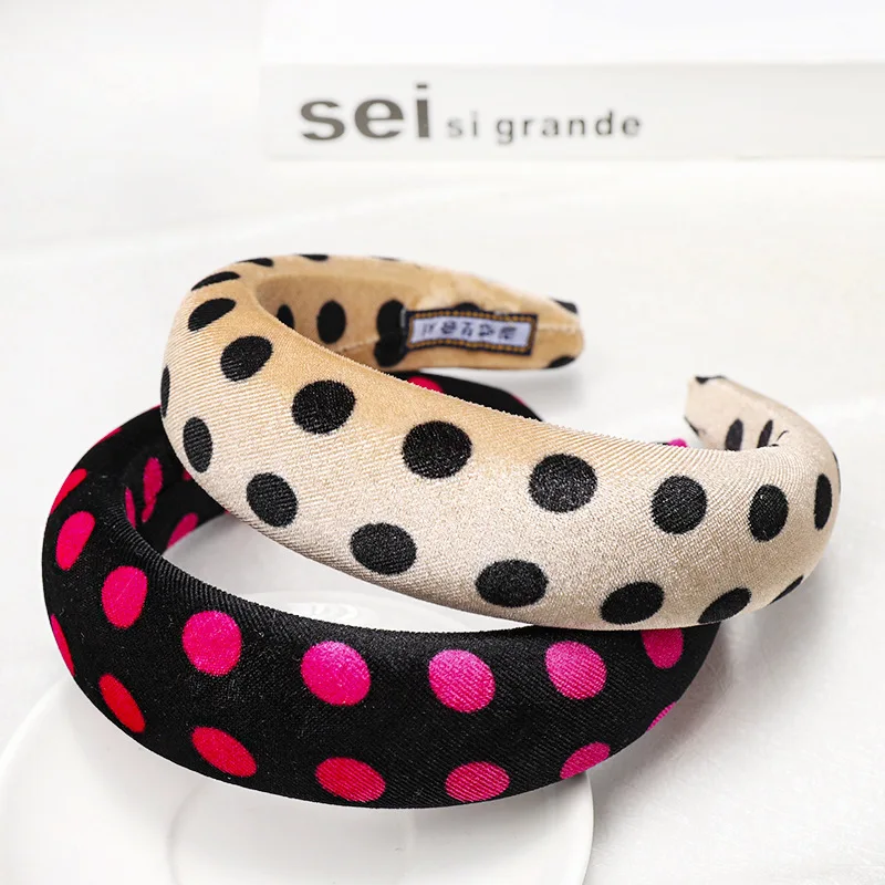 Autumn And Winter Korean-style Polka Dot Large Rims Solid Color Hair Bands Flannel Simple Western Style Hair Bands Manufacturers