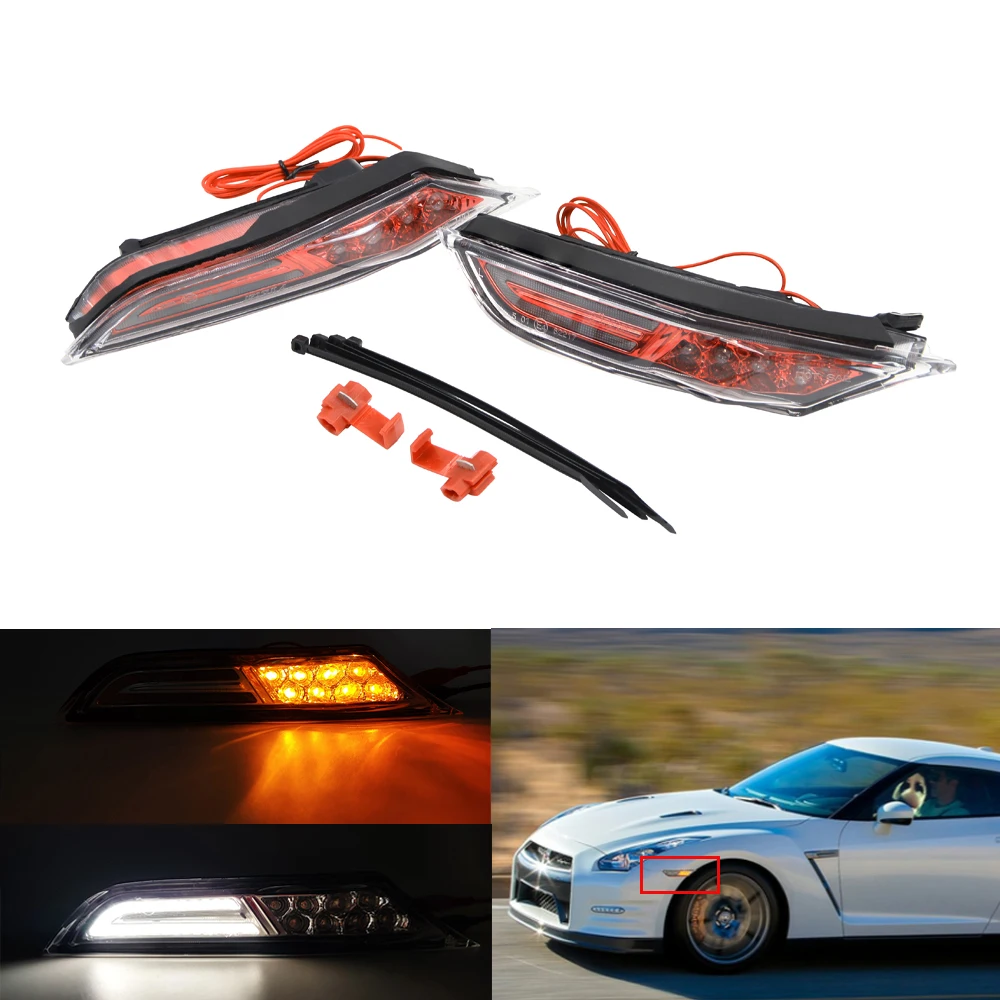 

Clear + Red Lens For Nissan GTR R35 2007-2017 LED Side Marker Light DRL Running Lamp Front Amber