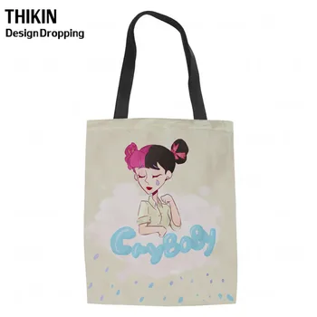 

THIKIN Cry Baby Travel Handbag Women Shopping Bags Foldable Melanie Martinez Print Girl Large Linen Tote Shoulder Cloth Bag Drop