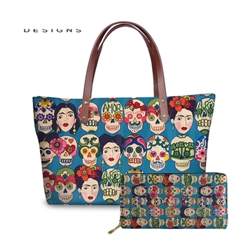

THIKIN Sugar Skull Printing Handbags Women Large Top-Handle Bags Ladies Shoulder Bag for Females 2pcs_set Hand Bag&Wallet