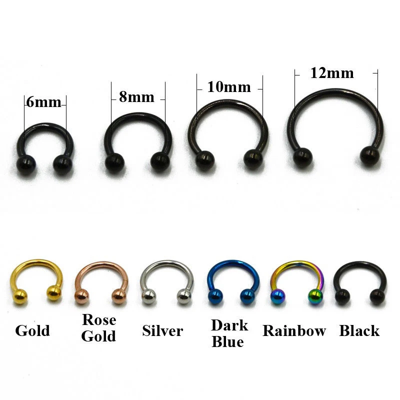 

CHUANCI 2Pcs Titanium Anodized Circular Barbell Horseshoe Ring Nose Hoop Ear Cartilage Tragus Piercing Labret Ring Jewelry
