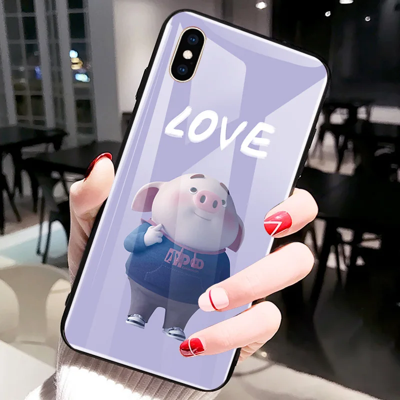 Для iPhone XS MAX i8 i8 Plus i6 i6s Очаровательная Милая свинья пара Любовник закаленное стекло защитный для iPhone 8 Plus - Цвет: C2325