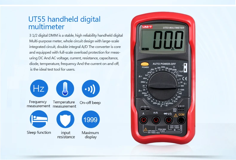 UNI-T UT54 UT55 Универсальный цифровой мультиметр UNI T 1000 В AC DC DMM Электрический транзисторный конденсатор тестер Multimetro цифровой