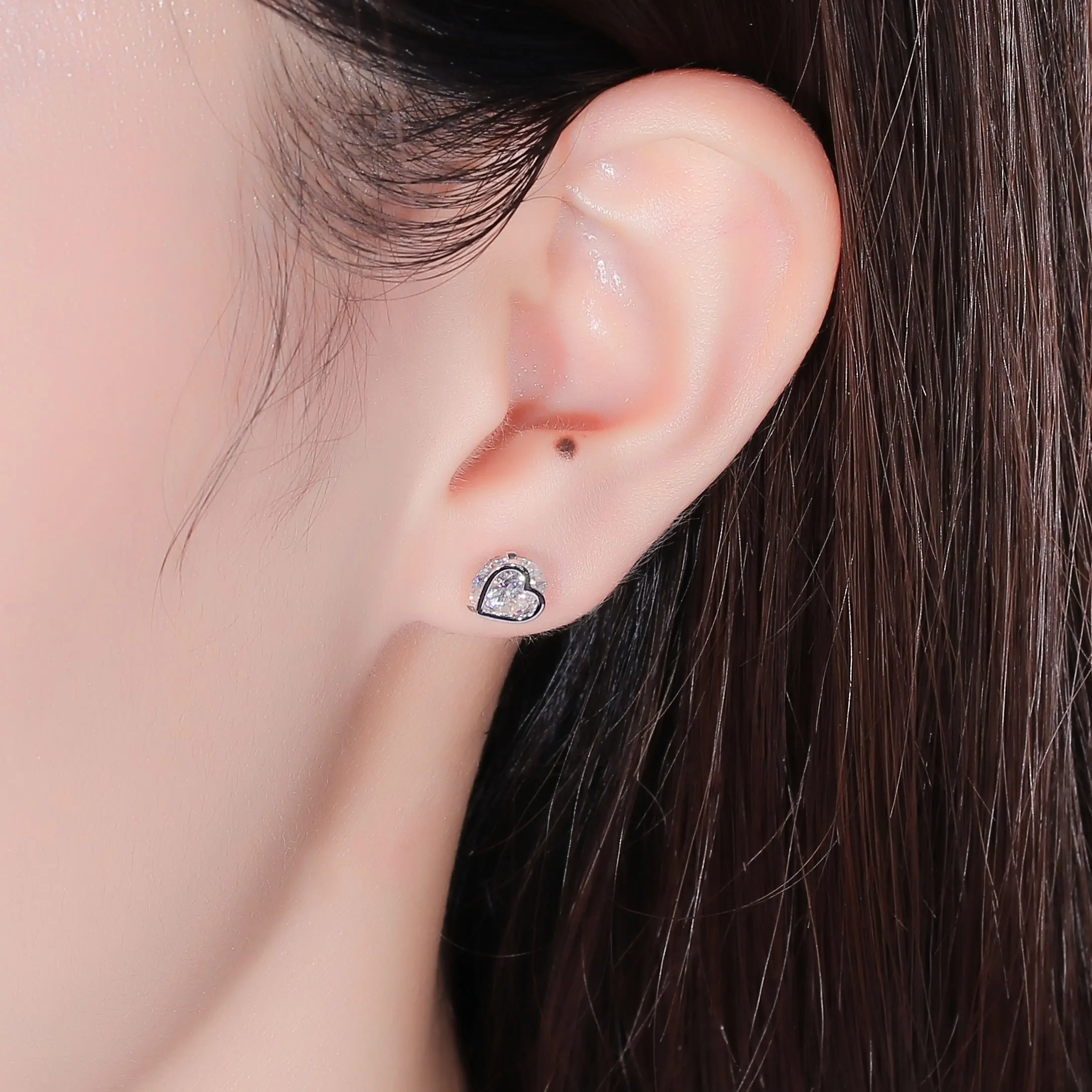 Серьги-гвоздики в форме сердца, 14 K, 585, белое золото, 2CTW, 6,5 мм, цвет GH, Муассанит, для женщин, Wendding, подарки на годовщину
