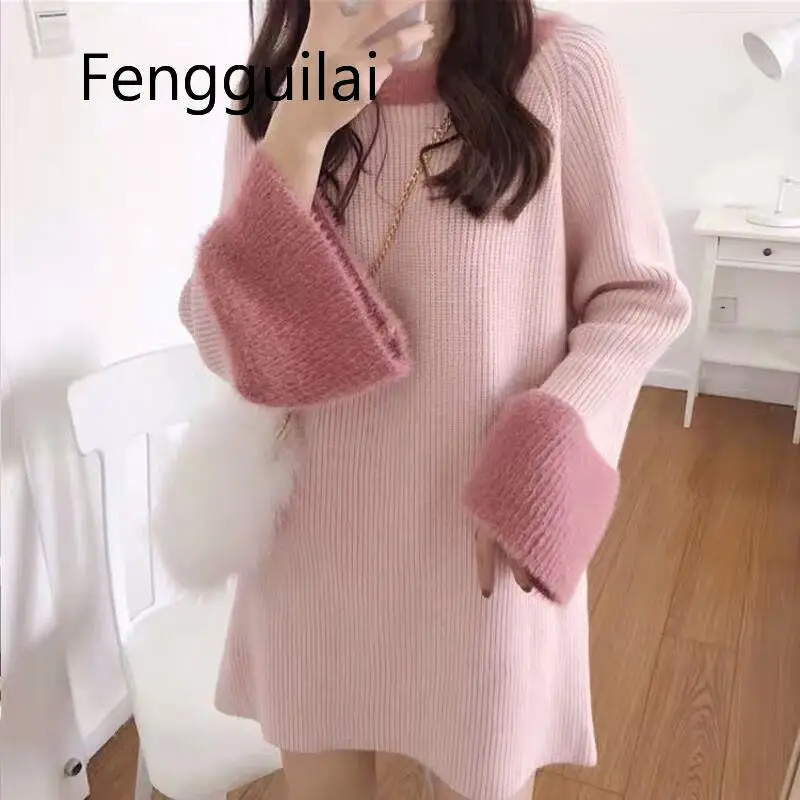 Winter Knitted Sweater Dress Long Sleeve Women Pullover Woolen