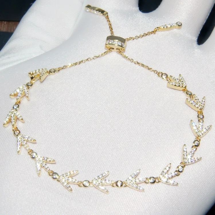 Monaco S925 Стерлинговое серебро Кристалл Листья Шарм Браслеты Мода Хип-хоп панк листья цепь браслет с блестками известные ювелирные изделия